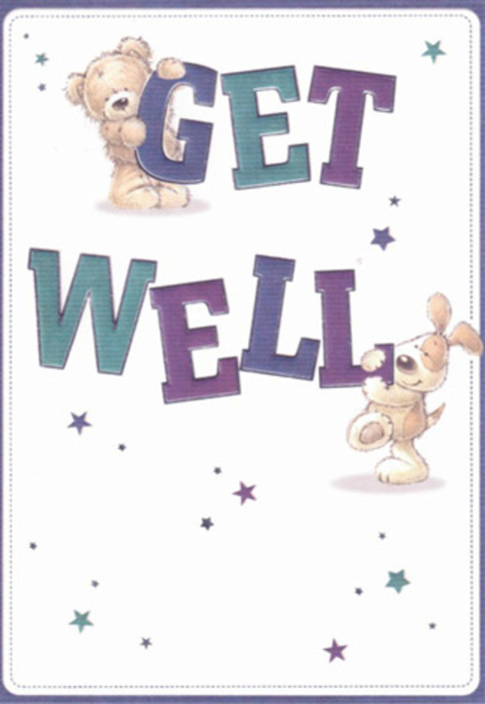Every element in this get well card artwork seems thoughtfully placed-much like a well-composed bouquet delivered across Mill Hill's leafy streets. The starring duo, a teddy bear and a floppy-eared puppy, are caught mid-moment as they supportively frame the big, bouncing type spelling 'Get Well.' The bold letters, painted in lush shades of purple and teal, stand out with cheerful confidence over a pristine cream canvas, evoking freshness and hope that mirrors the inviting displays at Mill Hill Florist. The characters' plush textures almost invite touch, their soft fur echoing the comfort of a favorite blanket or the gentle petals of a freshly picked bloom. Stars pepper the design, scattering light and symbolizing the hope so valued in the Mill Hill community. There's a sense of spaciousness and brightness here, perfect for lifting spirits after a difficult day. Whether sent to a loved one recovering near Arrandene Open Space or to a friend in need of cheer along Mill Hill Broadway, this card's combination of innocence, emotional warmth, and fine artistry delivers encouragement, in perfect harmony with the local floral tradition.