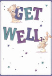 This get well card bursts with cheerful optimism, its two adorable characters-a plush bear and a floppy-eared puppy-capturing the playful joy of caring friendship. Both are caught in the act of delivering encouragement, their gentle eyes set against large, hand-painted lettering shaded in rich indigo, teal, and purple. The creamy white backdrop lends an airy, hopeful atmosphere, echoing the tranquil gardens and peaceful parkland that make Mill Hill unique. Encircling the scene, little starbursts flicker in varying blues and violets, symbolizing hope and a dash of magic familiar to any Mill Hill local. The illustration's inviting textures suggest the soothing softness of freshly washed petals, while the bold, rounded type promises a speedy recovery. This card, like a thoughtfully bundled bouquet ready for delivery throughout NW7, offers a heartfelt blend of comfort and encouragement, making it the perfect companion for someone in need of a smile or a reminder of the care found close to home.
